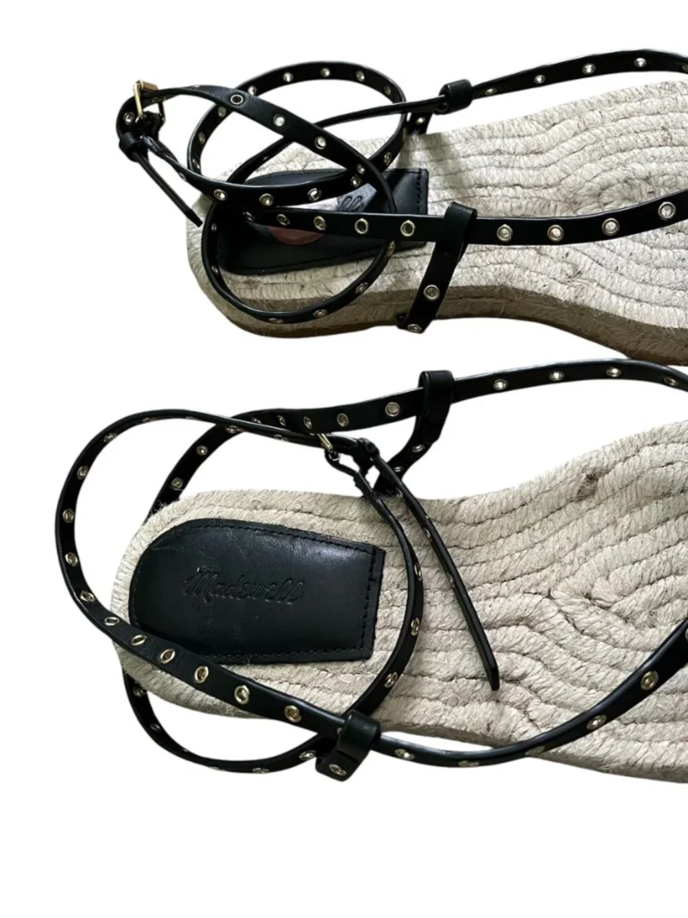Madewell Mira Espadrille Thong Sandal Ankle Wrap Grommet Leather Black SZ 8 NWOT